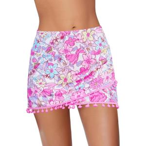 imageGRAPENT Womens High Waisted Bikini Bottoms Ruched Swimsuit Tulip Hem Swim SkirtE Mid Waist Pink Blossom