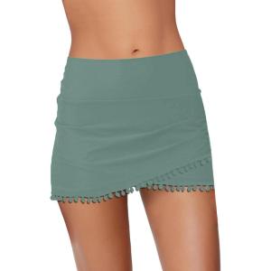imageGRAPENT Womens High Waisted Bikini Bottoms Ruched Swimsuit Tulip Hem Swim SkirtE Mid Waist Sage Green