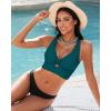 imageGRAPENT Bikini Tops for Women Cropped Tankini Tops Beach Padded Knot Twist Cut Out Adjustable Tank Swimwear Top OnlyDark Lake Green