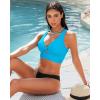 imageGRAPENT Bikini Tops for Women Cropped Tankini Tops Beach Padded Knot Twist Cut Out Adjustable Tank Swimwear Top OnlyHawaiian Ocean