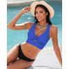 imageGRAPENT Bikini Tops for Women Cropped Tankini Tops Beach Padded Knot Twist Cut Out Adjustable Tank Swimwear Top OnlyNautical Blue