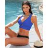 imageGRAPENT Bikini Tops for Women Cropped Tankini Tops Beach Padded Knot Twist Cut Out Adjustable Tank Swimwear Top OnlyNautical Blue