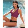 imageGRAPENT Bikini Tops for Women Cropped Tankini Tops Beach Padded Knot Twist Cut Out Adjustable Tank Swimwear Top OnlyPlum