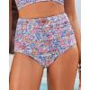 imageGRAPENT Womens High Waisted Swim Bottom Ruched Bikini Tankini Swimsuit BriefsBlue Floral