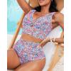 imageGRAPENT Womens High Waisted Swim Bottom Ruched Bikini Tankini Swimsuit BriefsBlue Floral