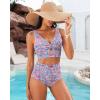 imageGRAPENT Womens High Waisted Swim Bottom Ruched Bikini Tankini Swimsuit BriefsBlue Floral