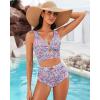 imageGRAPENT Womens High Waisted Swim Bottom Ruched Bikini Tankini Swimsuit BriefsBlue Floral