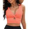 imageGRAPENT Bikini Tops for Women Cropped Tankini Tops Beach Padded Knot Twist Cut Out Adjustable Tank Swimwear Top OnlyCamellia