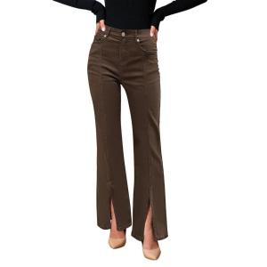 imageGRAPENT Womens Flare Jeans High Waisted Wide Leg Baggy Jean for Women Split Hem Stretch Denim PantsPecan Brown