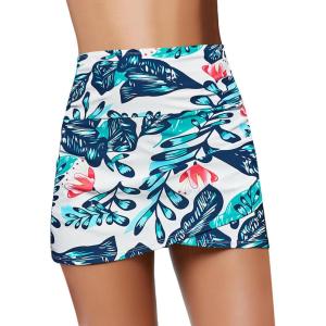 imageGRAPENT Womens High Waist Tulip Hem Shirring Swim Skirt Swimsuit Bikini BottomA 101 Blue Print