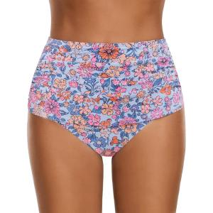 imageGRAPENT Womens High Waisted Swim Bottom Ruched Bikini Tankini Swimsuit BriefsBlue Floral