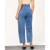 imageGRAPENT Barrel Jeans for Women Trendy High Waisted Cropped Cargo Pocket Baggy Stretch Denim Pants Wide Leg Tapered JeansFresh Blue