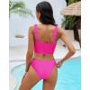 imageGRAPENT Bikini Sets for Women Cropped Tankini Padded Knot Twist Cut Out Low Waist Two Piece Swimsuit Beach Bathing SuitsNeon Pink
