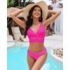 imageGRAPENT Bikini Sets for Women Cropped Tankini Padded Knot Twist Cut Out Low Waist Two Piece Swimsuit Beach Bathing SuitsNeon Pink