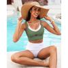 imageGRAPENT Bikini Tops for Women Cropped Tankini Tops Beach Padded Color Block Cutout Adjustable Bathing Suit Swim Top OnlyArmy Green