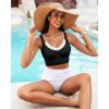 imageGRAPENT Bikini Tops for Women Cropped Tankini Tops Beach Padded Color Block Cutout Adjustable Bathing Suit Swim Top OnlyBlack