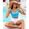 imageGRAPENT Bikini Tops for Women Cropped Tankini Tops Beach Padded Color Block Cutout Adjustable Bathing Suit Swim Top OnlyCyan Blue