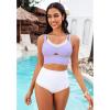 imageGRAPENT Bikini Tops for Women Cropped Tankini Tops Beach Padded Color Block Cutout Adjustable Bathing Suit Swim Top OnlyLavender