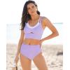 imageGRAPENT Bikini Tops for Women Cropped Tankini Tops Beach Padded Color Block Cutout Adjustable Bathing Suit Swim Top OnlyLavender