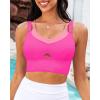 imageGRAPENT Bikini Tops for Women Cropped Tankini Tops Beach Padded Color Block Cutout Adjustable Bathing Suit Swim Top OnlyPink Block