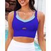 imageGRAPENT Bikini Tops for Women Cropped Tankini Tops Beach Padded Color Block Cutout Adjustable Bathing Suit Swim Top OnlyRoyal Blue