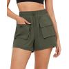 imageGRAPENT Hiking Shorts for Women Trendy High Waisted Pull On Elastic Waist Quick Dry Beach Athletic Cargo Pocket ShortsArmy Green