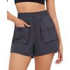 imageGRAPENT Hiking Shorts for Women Trendy High Waisted Pull On Elastic Waist Quick Dry Beach Athletic Cargo Pocket ShortsDark Gray