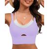 imageGRAPENT Bikini Tops for Women Cropped Tankini Tops Beach Padded Color Block Cutout Adjustable Bathing Suit Swim Top OnlyLavender
