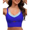 imageGRAPENT Bikini Tops for Women Cropped Tankini Tops Beach Padded Color Block Cutout Adjustable Bathing Suit Swim Top OnlyRoyal Blue