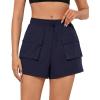 imageGRAPENT Hiking Shorts for Women Trendy High Waisted Pull On Elastic Waist Quick Dry Beach Athletic Cargo Pocket ShortsNavy Blue