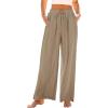 imageGRAPENT Wide Leg Pants Woman Linen High Waisted Pull On Flowy Casual Baggy Drawstring Palazzo Trousers Pants Resort WearLight Taupe