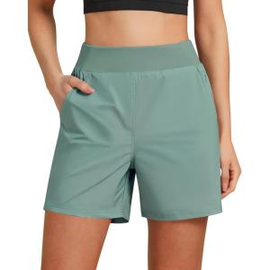 imageGRAPENT Hiking Shorts for Women High Waisted Pull On Athletic Casual Summer Lightweight Cooling Sport Shorts with PocketBeryl Green
