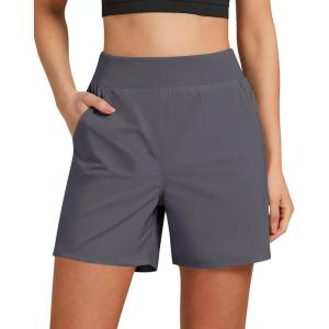 imageGRAPENT Hiking Shorts for Women High Waisted Pull On Athletic Casual Summer Lightweight Cooling Sport Shorts with PocketEbony Gray