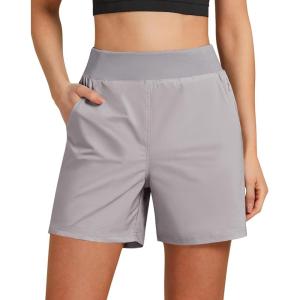 imageGRAPENT Hiking Shorts for Women High Waisted Pull On Athletic Casual Summer Lightweight Cooling Sport Shorts with PocketFrost Gray