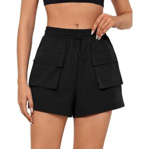 imageGRAPENT Hiking Shorts for Women Trendy High Waisted Pull On Elastic Waist Quick Dry Beach Athletic Cargo Pocket ShortsBlack
