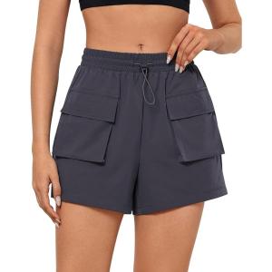 imageGRAPENT Hiking Shorts for Women Trendy High Waisted Pull On Elastic Waist Quick Dry Beach Athletic Cargo Pocket ShortsDark Gray