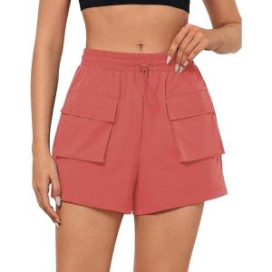 imageGRAPENT Hiking Shorts for Women Trendy High Waisted Pull On Elastic Waist Quick Dry Beach Athletic Cargo Pocket ShortsDeep Sea Coral