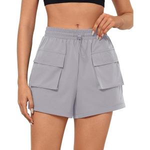 imageGRAPENT Hiking Shorts for Women Trendy High Waisted Pull On Elastic Waist Quick Dry Beach Athletic Cargo Pocket ShortsLight Gray