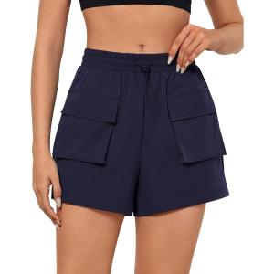 imageGRAPENT Hiking Shorts for Women Trendy High Waisted Pull On Elastic Waist Quick Dry Beach Athletic Cargo Pocket ShortsNavy Blue