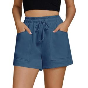 imageGRAPENT Sweat Shorts for Women Trendy High Waisted Athletic Pull On Elastic Waist Casual Summer Lounge Cotton ShortsBlue Sapphire