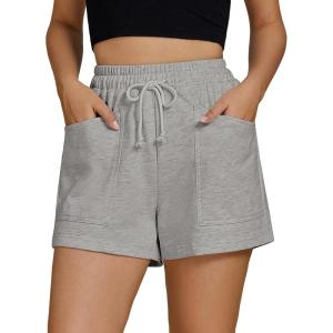 imageGRAPENT Sweat Shorts for Women Trendy High Waisted Athletic Pull On Elastic Waist Casual Summer Lounge Cotton ShortsHeather Gray