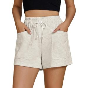 imageGRAPENT Sweat Shorts for Women Trendy High Waisted Athletic Pull On Elastic Waist Casual Summer Lounge Cotton ShortsLight Heather Grey