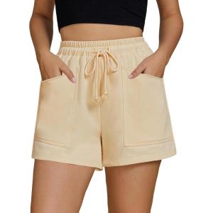 imageGRAPENT Sweat Shorts for Women Trendy High Waisted Athletic Pull On Elastic Waist Casual Summer Lounge Cotton ShortsVanilla