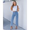 imageGRAPENT Wide Leg Jeans for Women Trendy High Waisted Straight Leg Cropped Stretchy Denim Pants with Retro Patch PocketsReef Blue