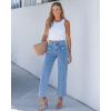 imageGRAPENT Wide Leg Jeans for Women Trendy High Waisted Straight Leg Cropped Stretchy Denim Pants with Retro Patch PocketsReef Blue