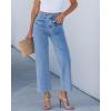 imageGRAPENT Wide Leg Jeans for Women Trendy High Waisted Straight Leg Cropped Stretchy Denim Pants with Retro Patch PocketsReef Blue