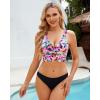 imageGRAPENT Bikini Tops for Women Cropped Tankini Tops Floral Printed Beach Padded Knot Twist Cut Out Bathing Suit Top OnlyBlack Floral