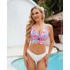 imageGRAPENT Bikini Tops for Women Cropped Tankini Tops Floral Printed Beach Padded Knot Twist Cut Out Bathing Suit Top OnlyPink Floral