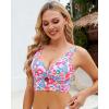 imageGRAPENT Bikini Tops for Women Cropped Tankini Tops Floral Printed Beach Padded Knot Twist Cut Out Bathing Suit Top OnlyPink Floral