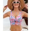 imageGRAPENT Bikini Tops for Women Cropped Tankini Tops Floral Printed Beach Padded Knot Twist Cut Out Bathing Suit Top OnlyPink Floral